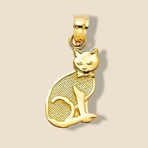 14k Solid Gold Cat Charm | Dainty Cat Pendant | Fine Jewelry by Tehrani Jewelry